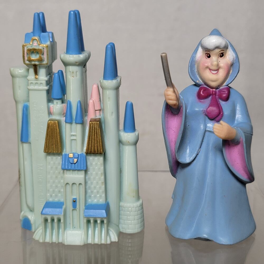 Set of 2 Disney Cinderella Figurines: Cinderella's Castle & Fairy Godmother